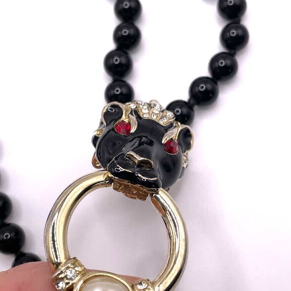 Vintage Panther Head Beaded Necklace Pin - Picture 14 of 16